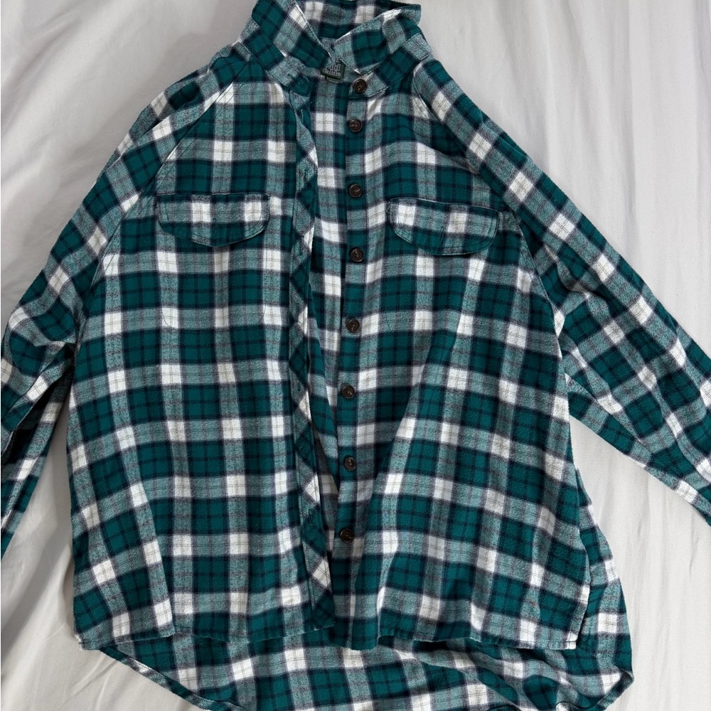 Wild Fable Teal and White Plaid Shirt